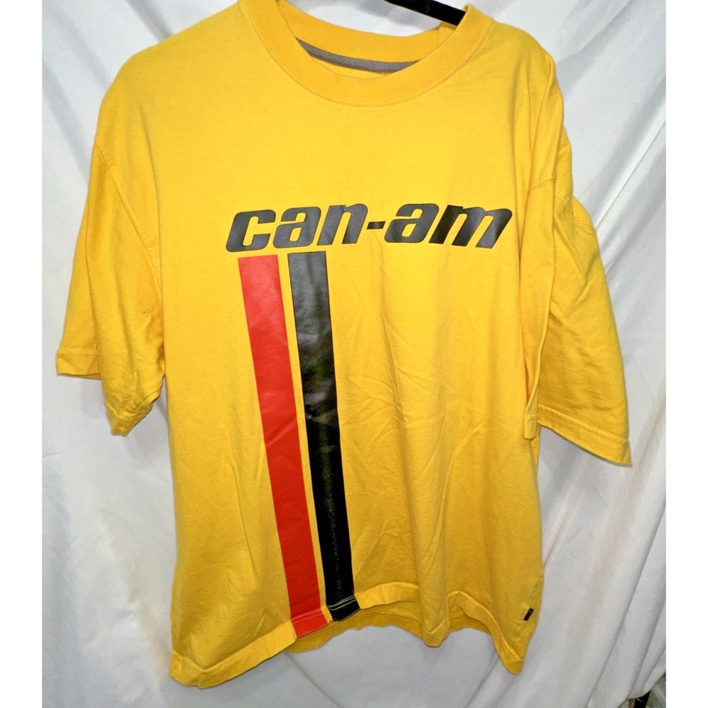 Mens BRP Can-Am T Shirt Large Yellow with Black/Red Stripes EUC